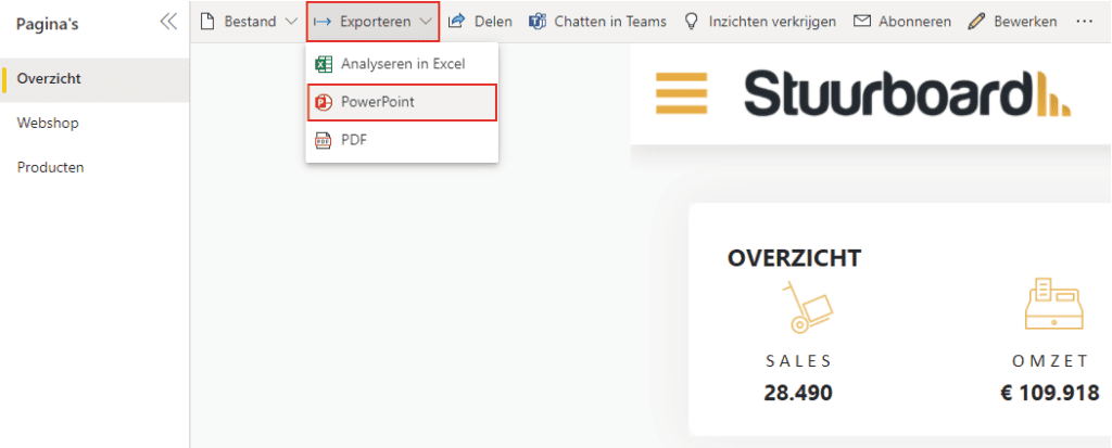 Power BI exporteren naar PowerPoint