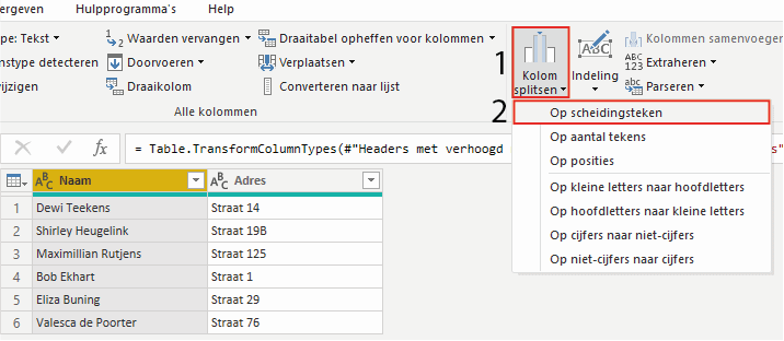 Kolom splitsen op scheidingsteken in Power BI