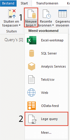 Lege query toevoegen Power BI