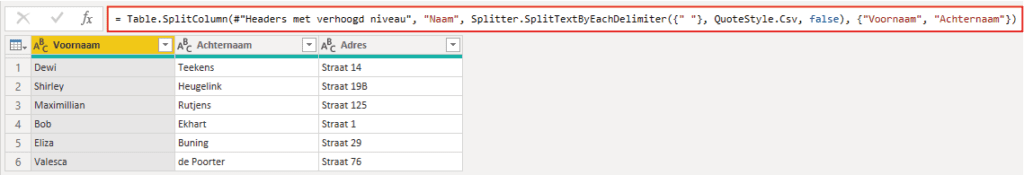 Een gesplitste kolom in Power BI