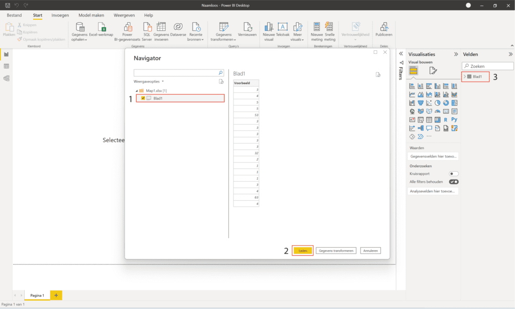 Blad selecteren Power BI